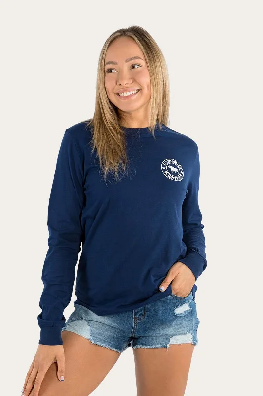 Signature Bull Womens Loose Fit Long Sleeve T-Shirt - Navy/White