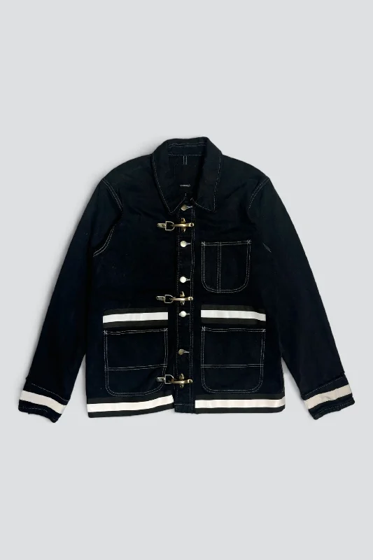 Black Contrast Stitch Denim Reflector Fireman Field Coat